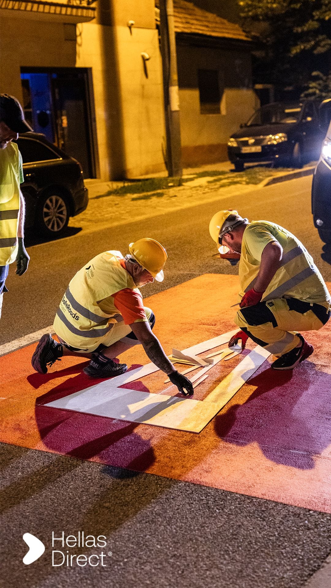 The Safe Roads project crew fixing a crosswalk