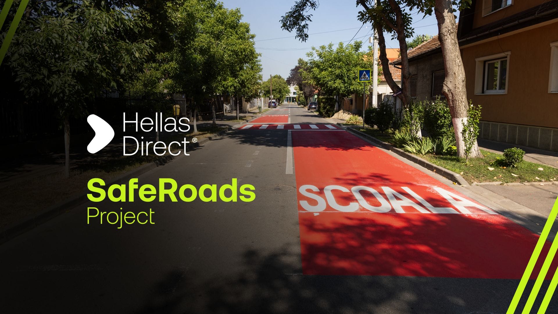 Safe Roads project logo with freshly painted pedestrian crossings