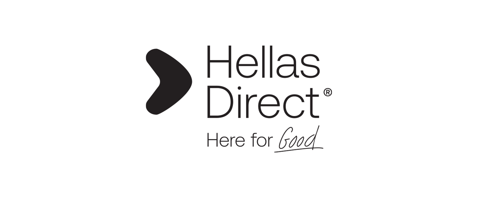 logo Hellas Direct & tagline Here for Good